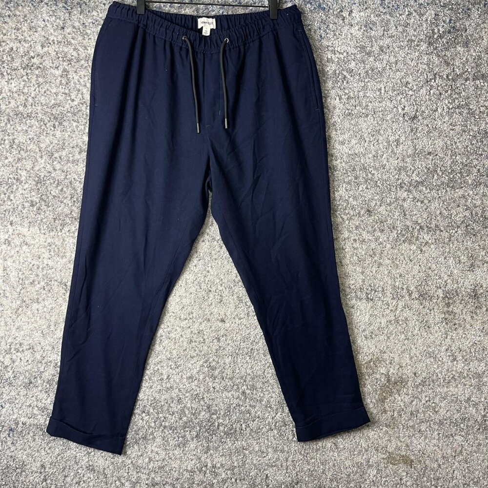 Open Edit Pants Mens Large Navy‎ Blue Drawstring Elastic Waist Tapered Casual